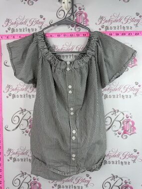 bp T-shirt tie up back Black & White Striped Off-Shoulder Button Front Blouse